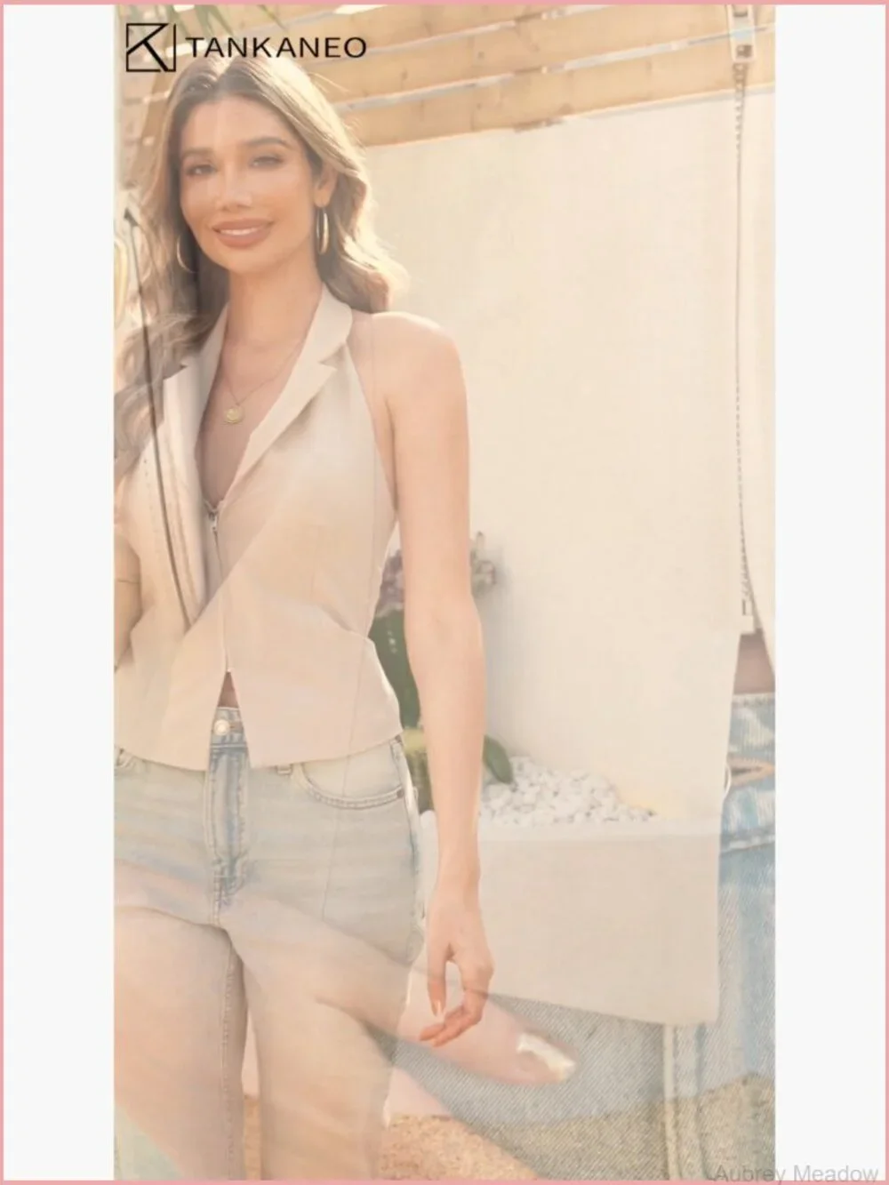 Sexy Halter Blazer Vest Top Deep V Neck Zip Up Backless Smocked Waistcoat